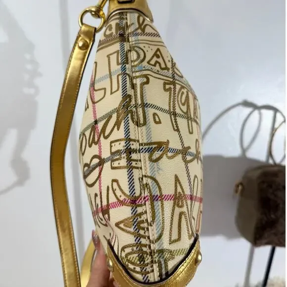 Coach Y2K Scribble Plaid Gold Trim Hobo Bag F13309 Pink Lining - Picture 6 of 11